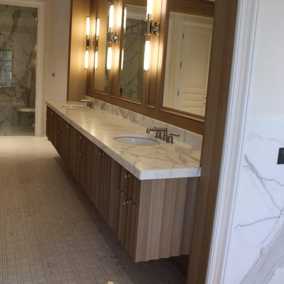 Calacatta Gold Mitered Double Vanity with 4inch splash