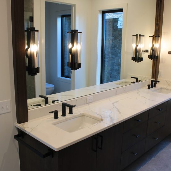 Calacatta Laza Quartz Bathroom Eased Edge