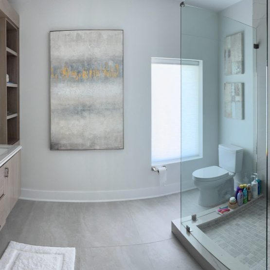 Ella Cambria shower walls and double vanity