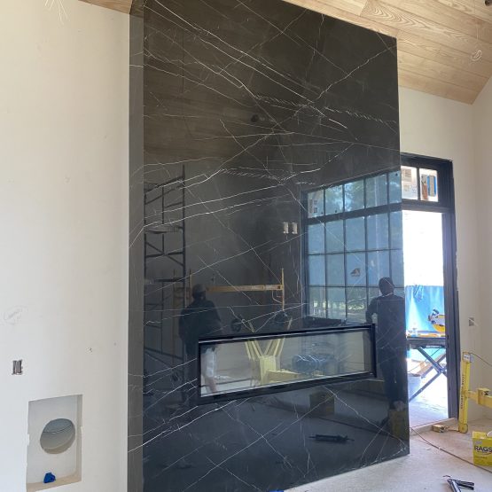 Miter Black Marble Fireplace