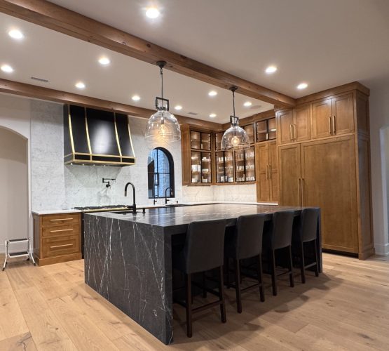 Mitered Island Waterfall legs White Carrara Perimeter
