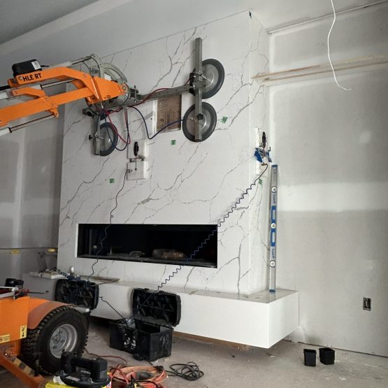 Quartz Fireplace with floating hearth