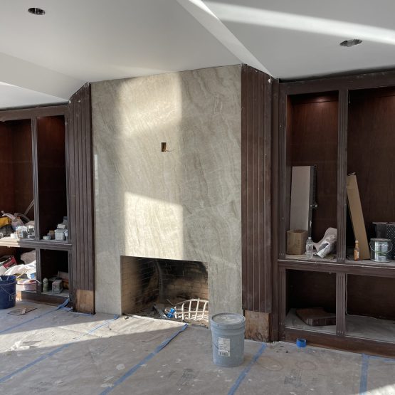Taj Mahal 2cm Full slab fireplace no seams
